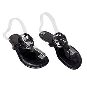 Tory Burch Miller Sandals Size 8 Custom Dyed Black Logo Thong Flats Slide